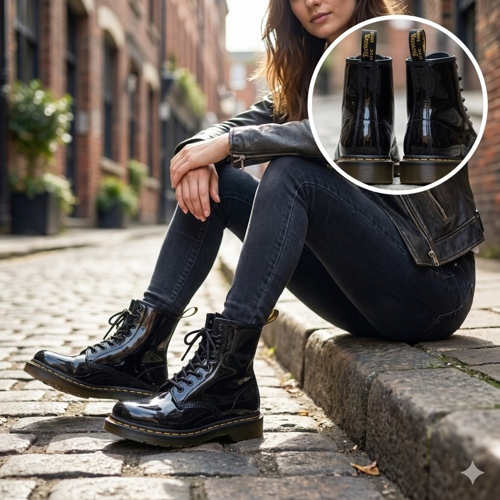 Dr. Martens 1460W Women's Patent Leather Combat Boots Black Size US 7 UK 5 8-Eye